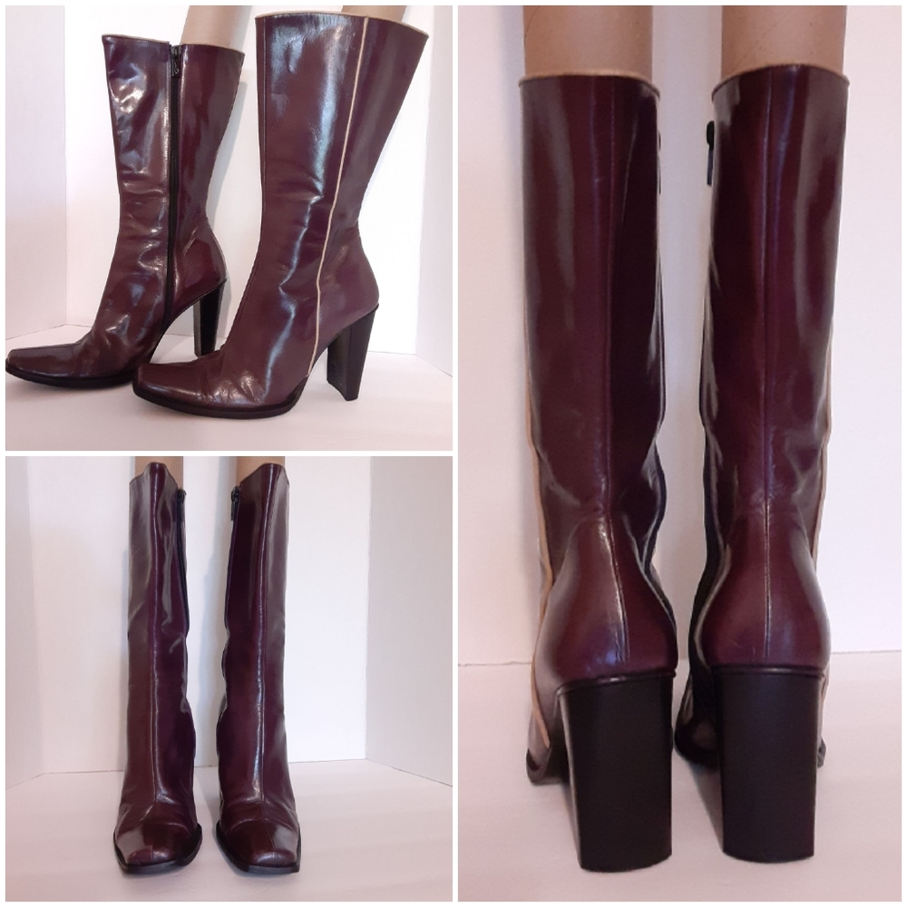 Handmade Italian Leather Burgundy/Wine Boots Sz 9